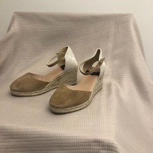 Gaimo Raffia yellowish cream wedge heel espadrille sandals, 7